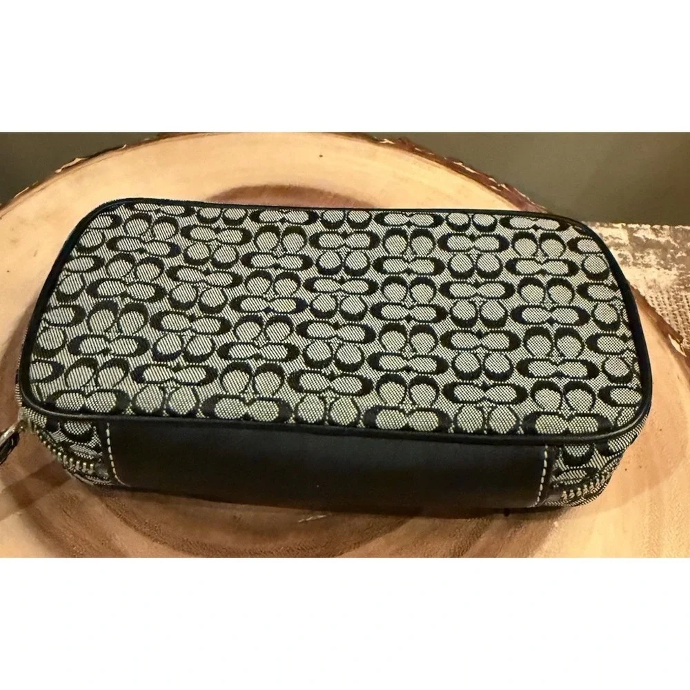 Vintage Coach Leather Canvas Mini C Logo Jewelry Zip Around Travel Case Black